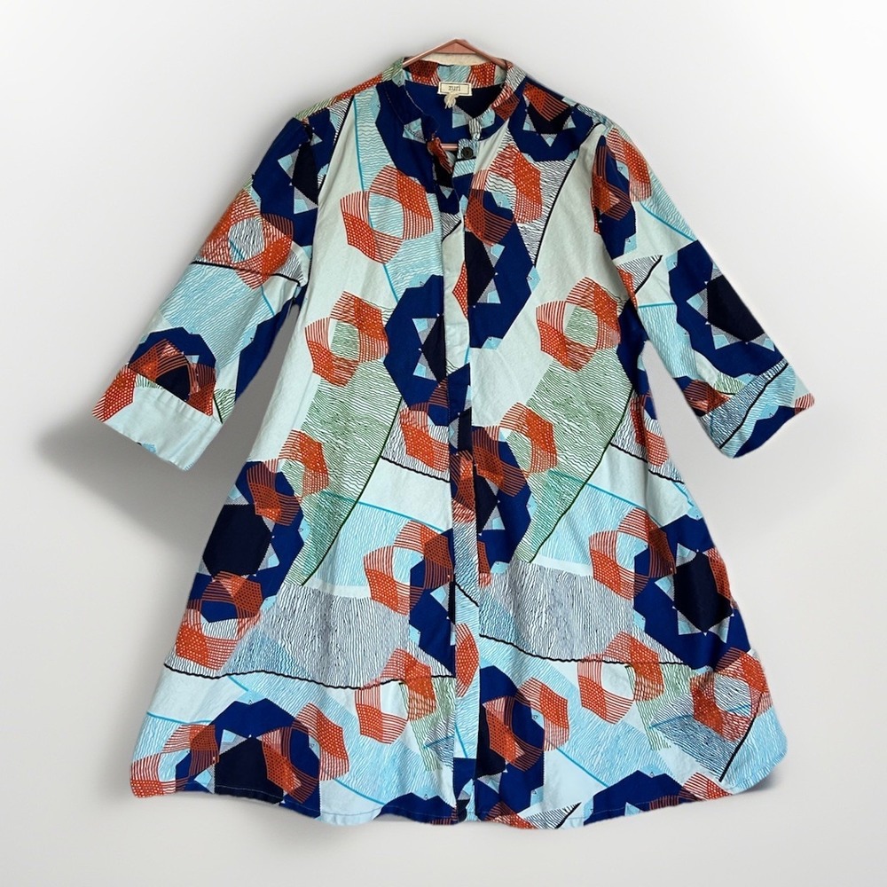 Zuri Kenya 100% Cotton Shirt Dress Kitenge African Print W/ Pockets! Sz M